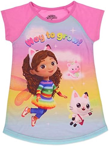 Gabby's Dollhouse, Criandler Girls Pijama Nightshirt com mangas curtas de raglan, rosa, criança tamanho 2-5