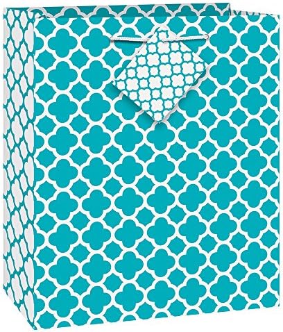 Saco de presente de papel quatrefoil exclusivo, 9 x 7, cerceta