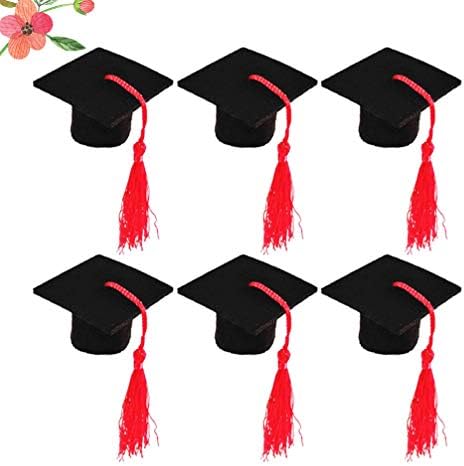 Decoração de bolo doiTool 6pcs mini decorações de tampa de graduação para tampas de graduação com chapéu de graduação com borlas vermelhas para a graduação para festas de festas garrafa de topper topper tabper decoração de mesa de jantar decoração
