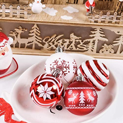 Valery Madelyn 24ct 60mm Red e branca Bola de Natal Ornamentos, peça central de vela de Natal branca tradicional de 30 polegadas