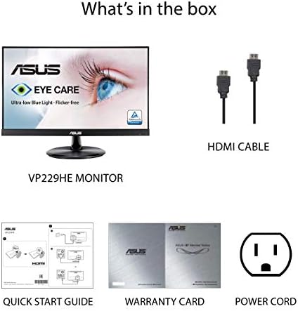 ASUS VP229He 21,5 ”Monitor, 1080p Full HD, 75Hz, IPS, FreeSync/Adaptive-Sync, Eye Care, HDMI VGA, sem moldura, VESA