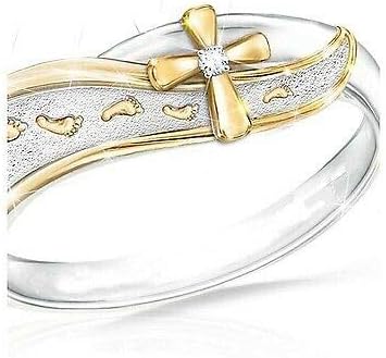 Creative Two Tone Pegad Cruz Cross Wedding Ring 925 Jóias de noivado de prata