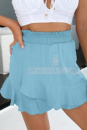 Letsrunwild Mini -saia feminina Skort Ruffle praia moderna algodão de algodão alta shorts de envoltório fluido para o verão
