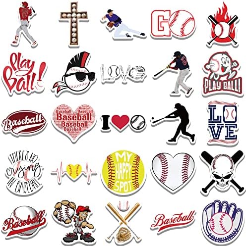 Adesivos de beisebol 50pcs adesivos esportivos para garrafas de água, adesivos de desenhos animados, adesivos de vinil à prova d'água