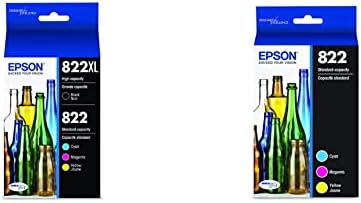 Epson T822 Durabrite Ultra Ink de alta capacidade preto e padrão cartucho colorido combo pacote e T822 Durabrite Ultra Ink Capacidade padrão Cartucho preto
