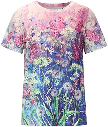 Camisa de blusa de algodão para o outono feminino de verão de manga curta de gole de gola de gola de gola gráfica de brunch floral 7d