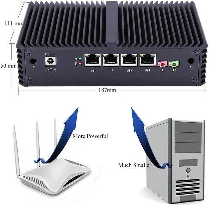 Inuomicro Firewall Box G4200L com 8GB DDR3 RAM 32 GB SSD WiFi, 4 NICS sem fãs Linux Mini PC, Core i5-4200U, núcleo duplo 1.6GH, AES-Ni Firewall Mini Desktop Computer