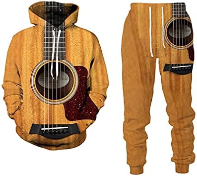 Conjunto de calças com capuz de impressão de guitarra 3D Edsnhg, suéter feminino e calça ostentam traje de duas peças