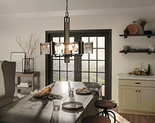 Kichler Aberdeen 26 6 lustre leve com vidro Piastra em Olde Bronze® e cinza antigo angustiado com detalhes em ferrugem