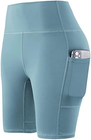 MagComsen Womens High Surveda de ioga de Yoga Brike de corrida com bolsos laterais Shorts de exercícios de compressão