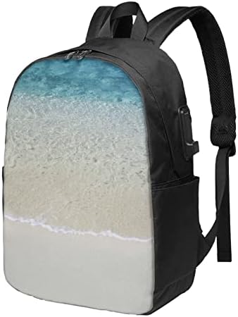 Mochila de laptop Elbull 15,6 polegadas Laptop Student School Bag Travel Caminhando Camping Beach Clear Sea Areia USB Daypack
