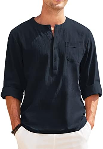 Camisa de linho de linho masculina de coofandy