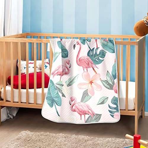 Flamingos e flores tropicais cobertas de flores para bebês, recebendo cobertor, cobertor leve e macio para berço, carrinho, cobertores