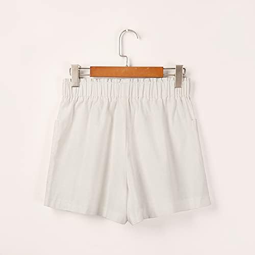 Shorts de linho de algodão para shorts de praia solta de cintura feminina Summer Casual Wide Leg Warge Short com bolsos