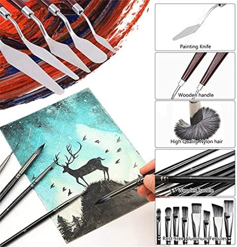 Kit de pincel de tinta art artes, pincel de pintura com faca/esponjas de paleta e bandejas de tinta para tinta acrílica