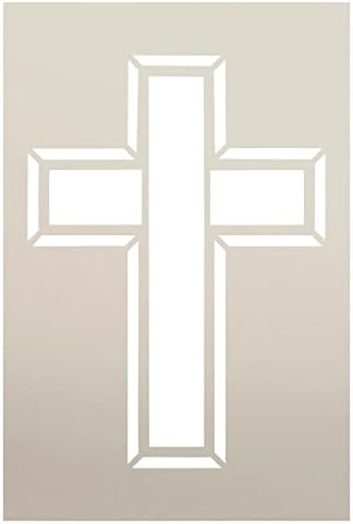 Estêncil cruzado descrito por Studior12 | Imagem da arte da fé cristã | Decoração de casa DIY artesanal | Mídia mista de tinta