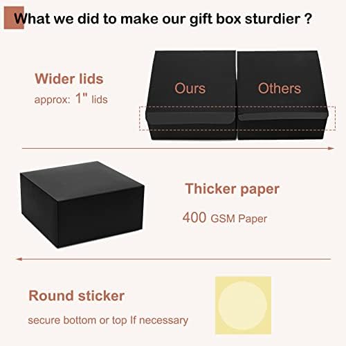 McFleet Black Gift Boxes com tampas de 8x8x4 polegadas 25 Pacotes Praomsmen Boxes Caixas de presente de papelão para presentes,
