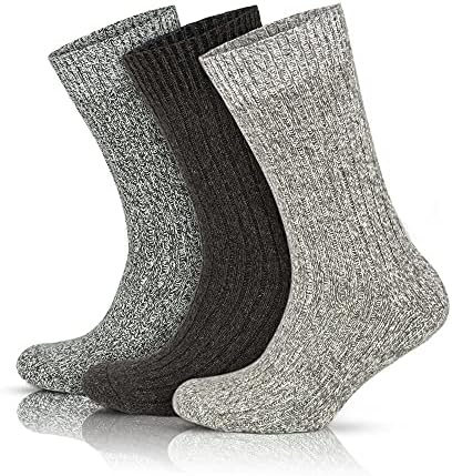 Gowith 3 pares de meias de lã Merino de espessura masculinas, meias quentes de inverno aconchegantes, meias de tricô