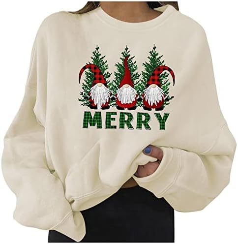 Suéter de pescoço da tripulação nokmopo para mulheres de moda casual feminina de Natal impressa com manga longa de
