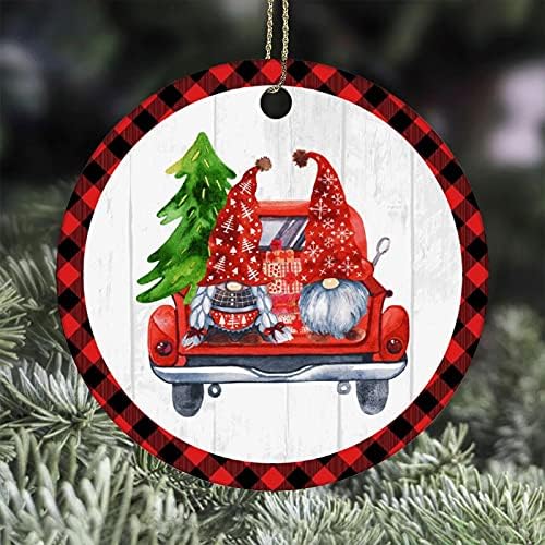 Gnomos de Natal com Ornamento de Caminhão Árvore de Natal Caminhão Vermelho Rodada de Natal Cerâmica Cerâmica
