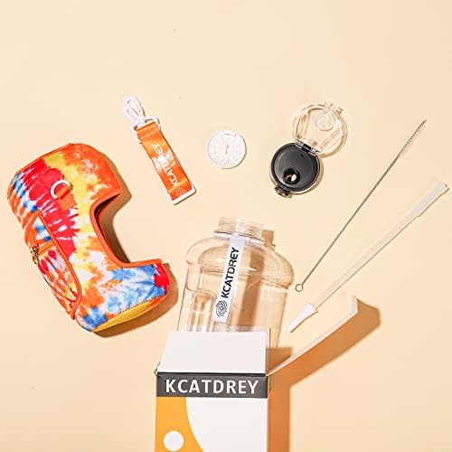 Kcatdrey Water Bottle com palha e manga BPA livre de vazamento à prova de vazamento grande jarro de água com cinta e alça, para exercícios esportivos de ginástica ao ar livre