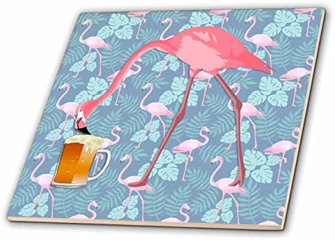 3drose uma flamingo rosa bebendo cerveja de uma caneca de cerveja com um flamingo. - Azulejos