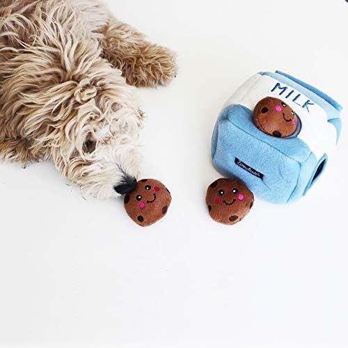 ZippyPaws toca, alimentos colegas de leite e biscoitos - brinquedos interativos para cães para tédio - esconder e procurar brinquedos de cachorro, brinquedos coloridos de cachorro para cães pequenos e médios, quebra -cabeças de cachorro de pelúcia