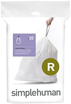 Código Simplehuman R Sacos de lixo de cordão personalizado em pacotes de dispensadores, 20 contagem, 10 litros / 2,6 galões, branco