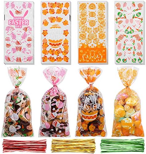 CCINEE 120PCS Sacos de tratamento de Páscoa, bolsas de biscoito de celofane com lancho