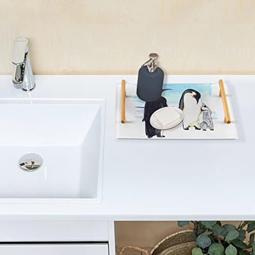 Bandeja de banheiro de acrílico de Dallonan, pinguins retangulares pinguins bandejas decorativas de animais de inverno com alças de