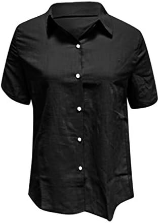 Camisas para mulheres camisetas gráficas, senhoras de linho de algodão de verão colarinho de manga curta Botão solta Blusa