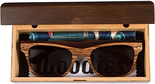 Woodies todos os óculos de sol de madeira de madeira com lente polarizada e caixa de presente de bambu - edição especial gravada em braços de madeira