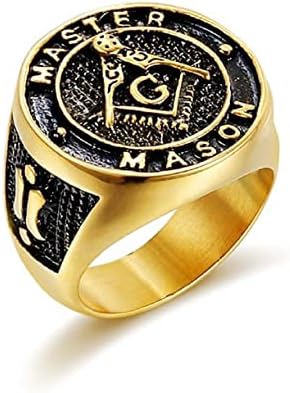 Anel de pedreiro mestre maçônico, anel de motociclista do maçom para homens, jóias maçônonas de símbolo maçônico banhado a ouro,