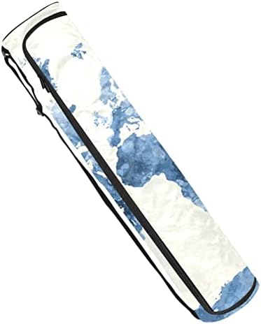 Bolsa de tapete de ioga, mapa do mundo em aquarela azul exercício de ioga transportadora de tapete full-zip yoga tape