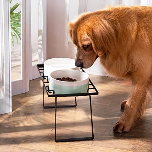 As tigelas de cães elevadas em cerâmica se ajustam a 3 alturas 3 , 8.5, 11 , alimentador de cães com suporte de metal ajustável,
