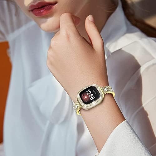 Bling Watch Band Compatível com Fitbit Versa 3/ Fitbit Sense for Women, Surveda de liga de liga de cristal ajustável Retinente de aço de aço inoxidável Substituição de pulseira para Fitbit Sense/ Versa 3