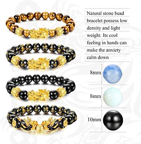 SailiMue 6 PCs feng shui pixiu boa sorte pulseiras para homens mulheres stone natural tigre olho panor