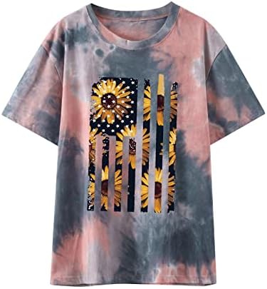 Tops de verão para mulheres American Flag Sunflower camiseta
