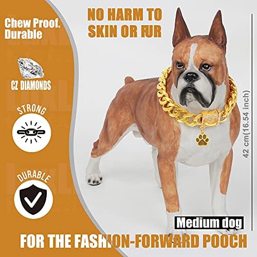 Luxlife Dog Chain Collar Designer Luxury Dog Collar Gold com fivela CZ Cuba cubana Chain Chain Metal Dog Collar