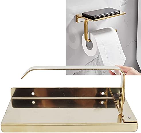 Porta de papel higiênico de aço inoxidável dourado com suporte de papel higiênico de banheiro para banheiro para cozinha de banheiro, hotéis, restaurantes e outros lugares, 7.1x3.6x2.8in