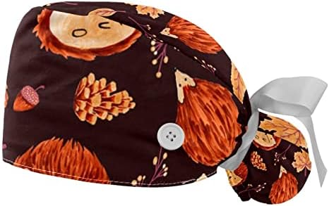 Niaocpwy folhas de outono Capinho de trabalho com botões Cha cabelo comprido Ribbon Trecy Back Hat for Women