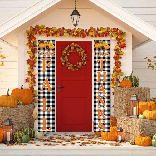 Decorações de outono de Ação de Graças ao ar livre, outono feliz dando agradecimento de decoração alpendre banner, decorações