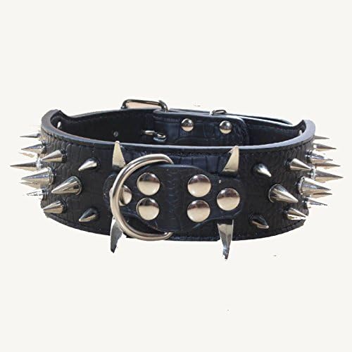 Haoyueer Leather Sharp Spiked Golas de cachorro cravejadas, arreios e trelas de cadeia 3pcs correspondentes para o pit