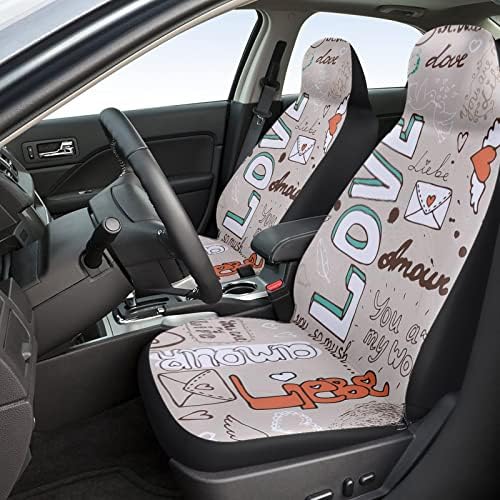 Youngkids Dia dos Namorados Citações de amor imprimido Capas de assento de carro 2 peças Conjunto de carros frontal universal Cushion para SUV/carros/caminhões, Romântico Heart Automotive Seat Protector Decoração fácil de instalar