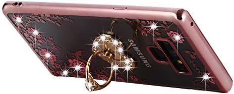 Miniko Galaxy Note 9 Case Pink Ring, macio Slim Bling Rhinestone Crystal Floral TPU Placing Borracha Case de borracha Tampa com