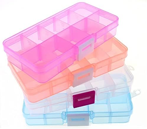 Wulfy Storage Bins 10 Slots Células coloridas Caixa de armazenamento portáteis de joias portáteis Ringem peças eletrônicas de parafuso de parafuso da caixa de plástico organizador