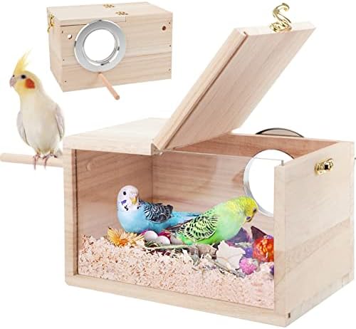 Caixa de ninho de periquito de Rypet Design transparente, caixa de criação de ninhos de pássaros com gaiola de pássaros de poleiro para gaiola para cockatiel pombinho
