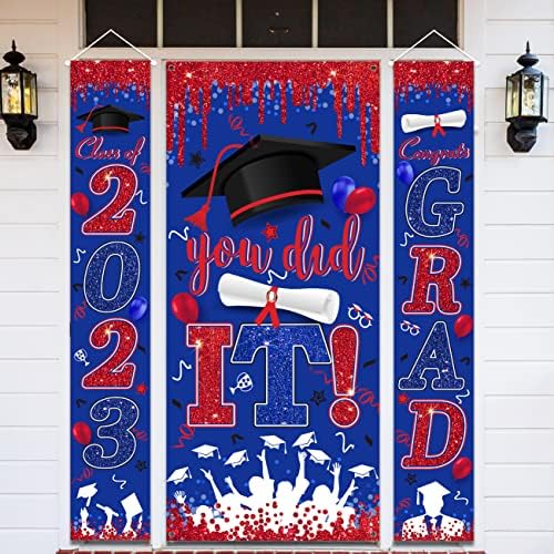 2023 Banner de porta de graduação Conjunto 3 PCs Classe de decorações de formatura azul e vermelha de 2023 Banner suspenso Você