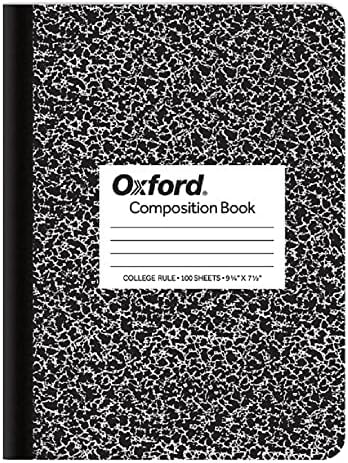 Livro de composição de mármore de Oxford, 7,5 x 9,75 polegadas, regra ampla, brochura, 100 folhas, branco