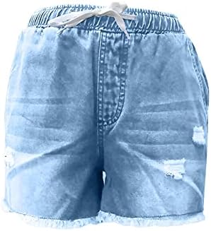 Yuhedada feminina cintura elástica bainha de jeans curta calça curta solteira shorts de cordão casual jeans Jeans Sports